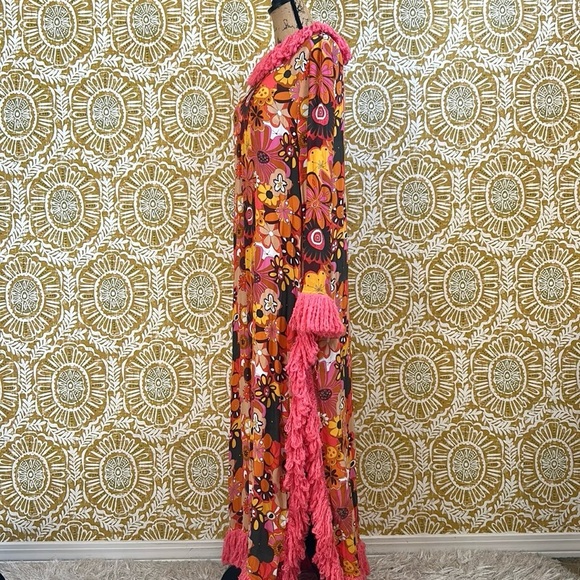 NWT CeliaB Gongga Orange Floral Fringe Trim Long Sleeve Maxi Dress Sz M RARE - Picture 9 of 16